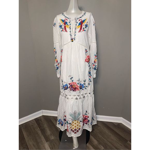 Farm Rio Macaw Cross-Stitch Embroidered Midi-Dress - Picture 6 of 9